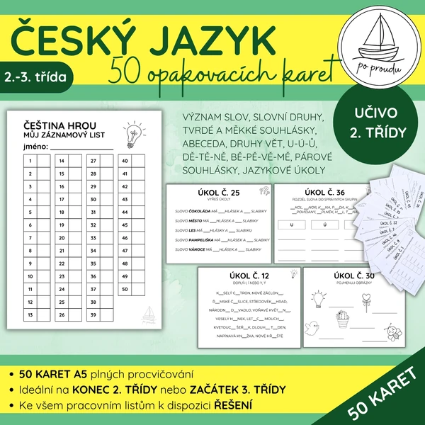 Čeština hrou | 50 karet pro opakování učiva 2. třídy