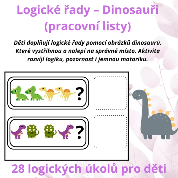 Logické řady – Dinosauři | vystřihni a nalep