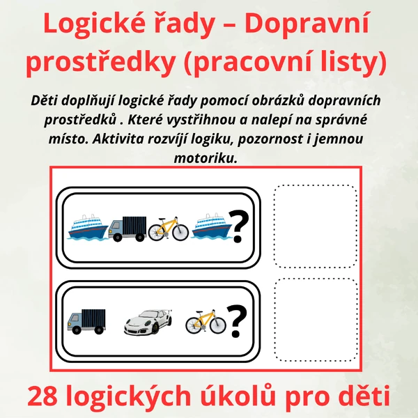 Logické řady – Dopravní prostředky | vystřihni a nalep