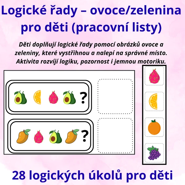Logické řady – ovoce a zelenina | vystřihni a nalep