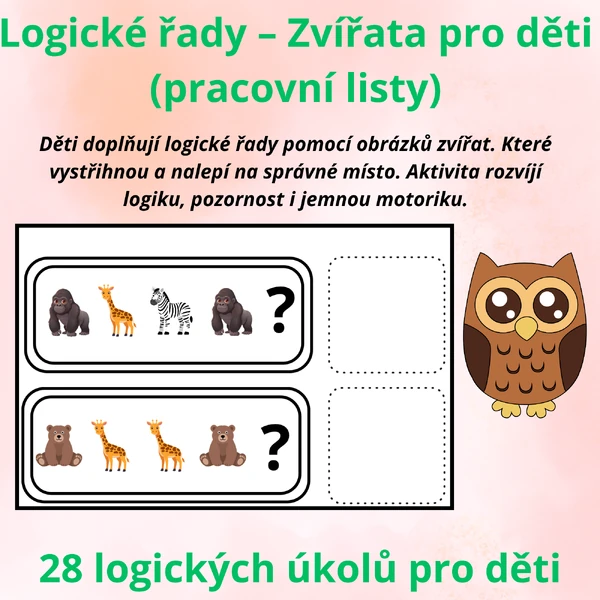 Logické řady – Zvířata | vystřihni a nalep