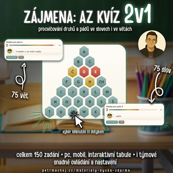 ZÁJMENA: AZ KVÍZ (interaktivní, 150 otázek)