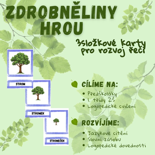 Zdrobněliny hrou: 3složkové karty pro rozvoj řeči