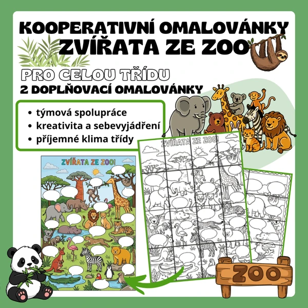 Kooperativní omalovánky - ZVÍŘATA ZE ZOO