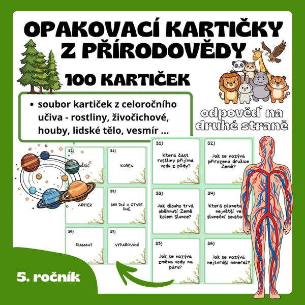 Opakovací kartičky z PŘÍRODOVĚDY - 100 kartiček
