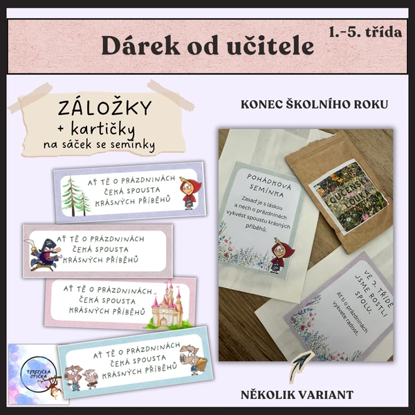 Pohádková semínka / záložky / štítek na semínka / konec školního roku