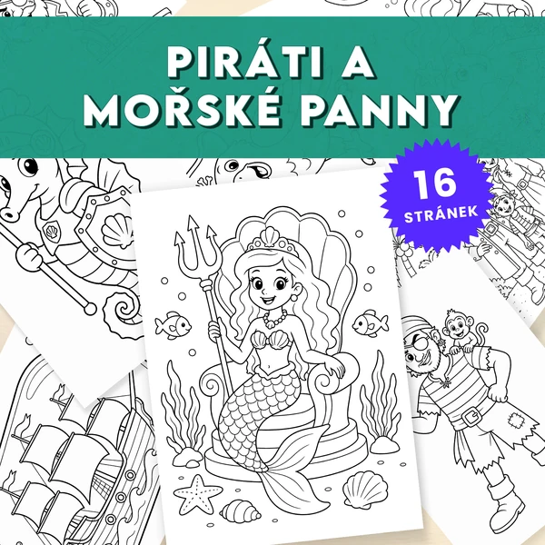 Piráti a mořské panny - sada 16 omalovánek 