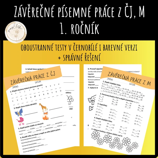 Závěrečné písemné práce z ČJ, M - 1. ročník