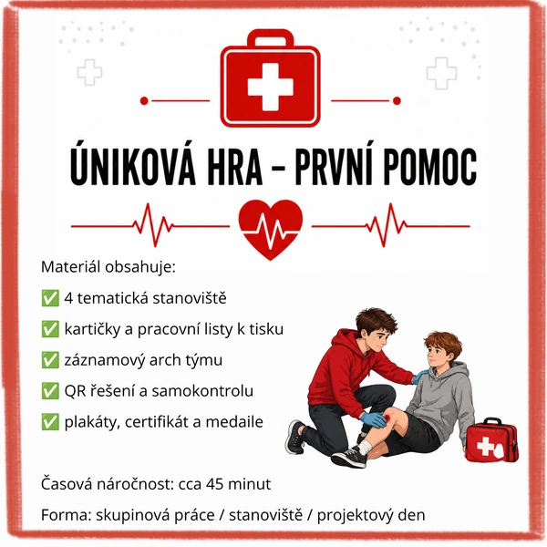 Úniková hra První pomoc pro 2. stupeň ZŠ a SŠ (QR kódy)