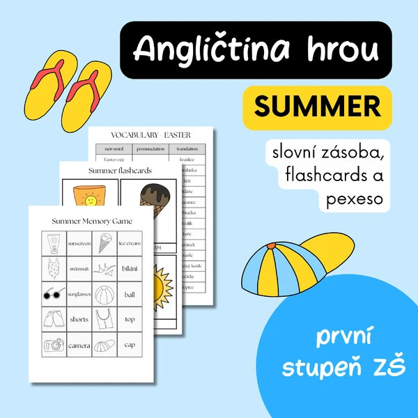 Angličtina hrou - Léto - Summer - pexeso, flashcards