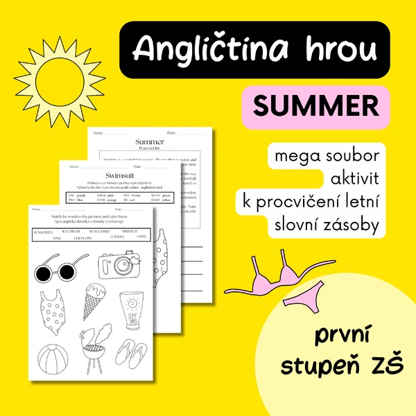Léto v angličtině - Summer - hravé pracovní listy, hry, flashcards