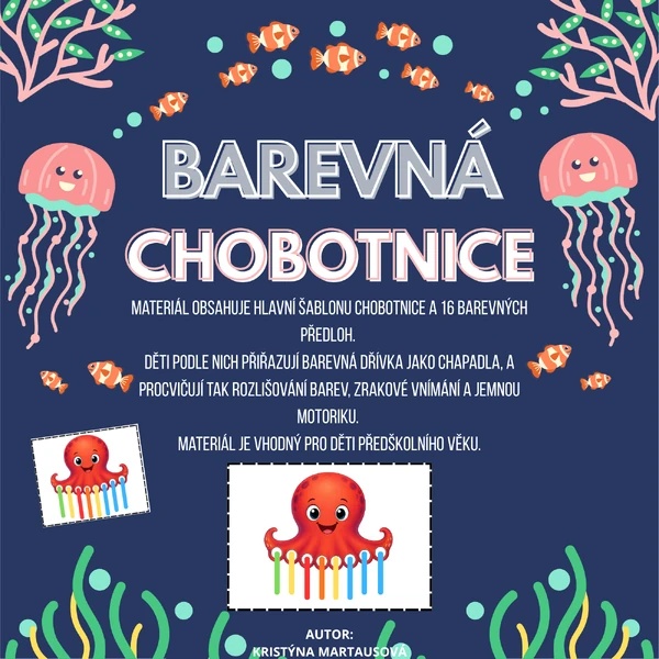 🐙 Barevná chobotnice - přikládání barevných dřívek na šablonu