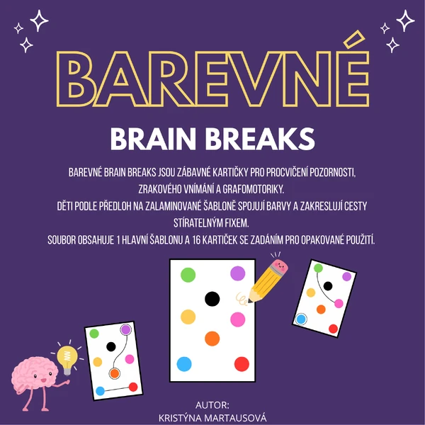 Barevné brain breaks – 16 kartiček pro spojování barev a trénink pozornosti