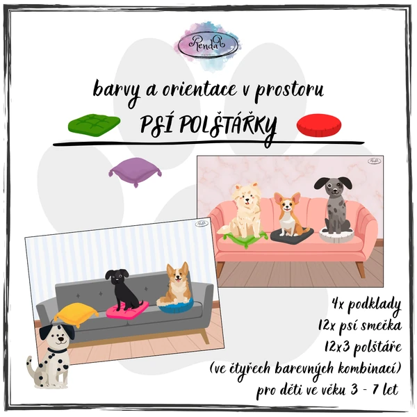 Barvy a orientace v prostoru - Psí polštářky
