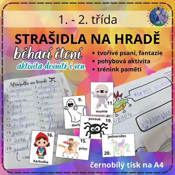 Strašidla na hradě - běhací čtení a pracovní list pro 1.-2. třídu