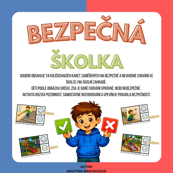 🛝 Bezpečně ve školce i na školní zahradě - 24 kolíčkovacích karet
