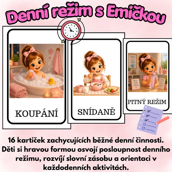 Denní režim s Emičkou – demonstrační kartičky