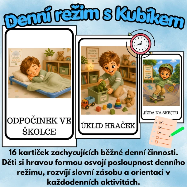 Denní režim s Kubíkem – demonstrační kartičky