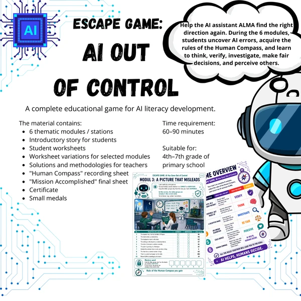 AI Literacy Escape Game | Critical Thinking & AI Ethics Activity | Grades 4-7