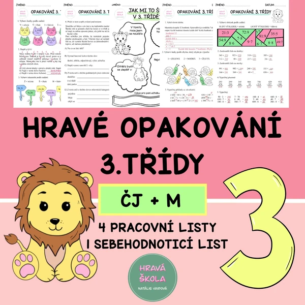 OPAKOVÁNÍ 3. TŘÍDY - ČESKÝ JAZYK a MATEMATIKA - 5 PL - SEBEHODNOCENÍ + řešení