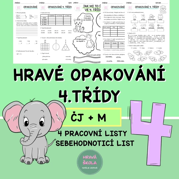 OPAKOVÁNÍ 4. TŘÍDY - ČESKÝ JAZYK a MATEMATIKA - 5 PL - SEBEHODNOCENÍ + řešení