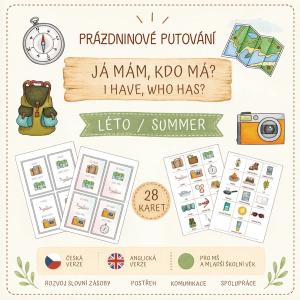 Já mám, kdo má? - Prázdninové putování (28 hracích karet, česká a anglická verze)