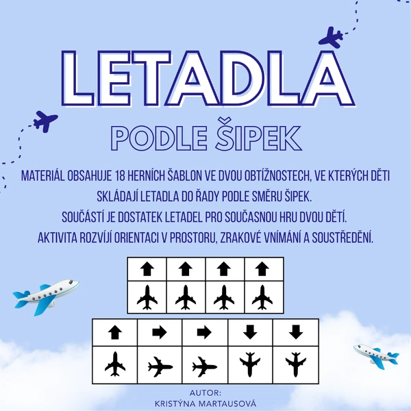 Letadla v řadě podle šipek – aktivita na prostorovou orientaci