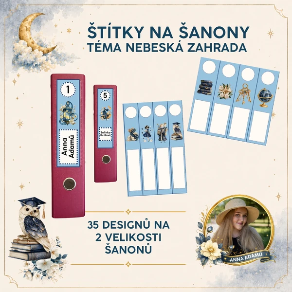 Štítky na šanony - kouzelná zahrada