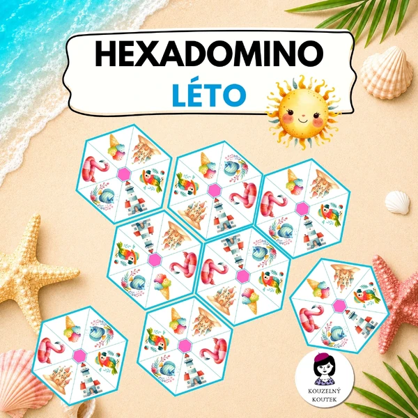 Letní hexadomino | hexagon skládačka | Puzzle | Léto | Prázdniny