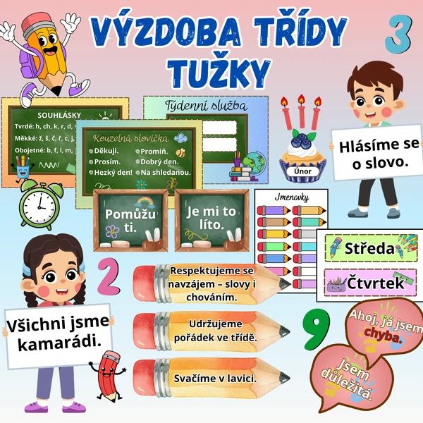 Výzdoba třídy, výzdoba nástěnky – TUŽKY A PASTELKY, pravidla třídy