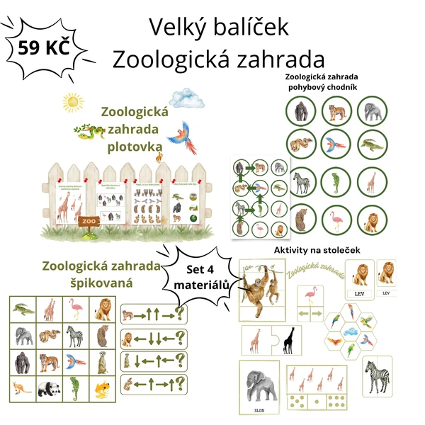 Zoologická zahrada set materiálu 🦍🦘🦛