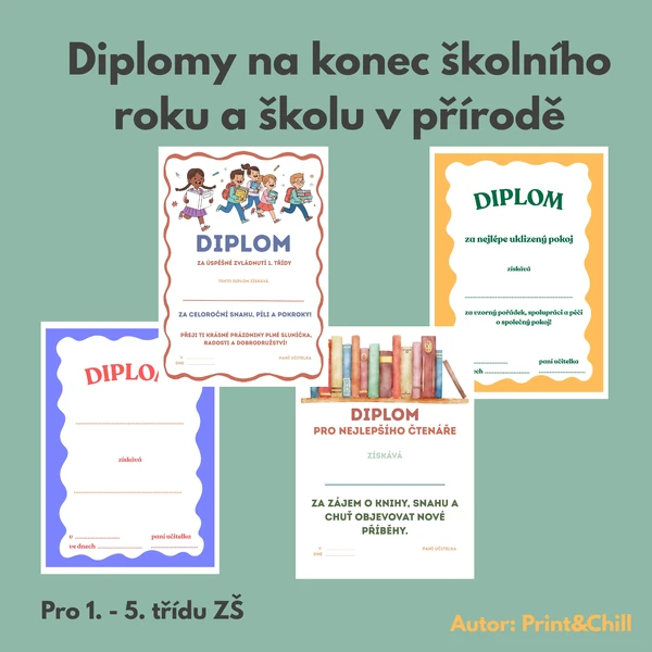 Diplomy na konec školního roku a školu v přírodě