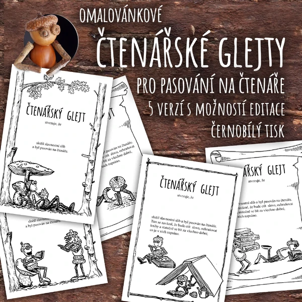 Omalovánkové čtenářské glejty pro pasování na čtenáře