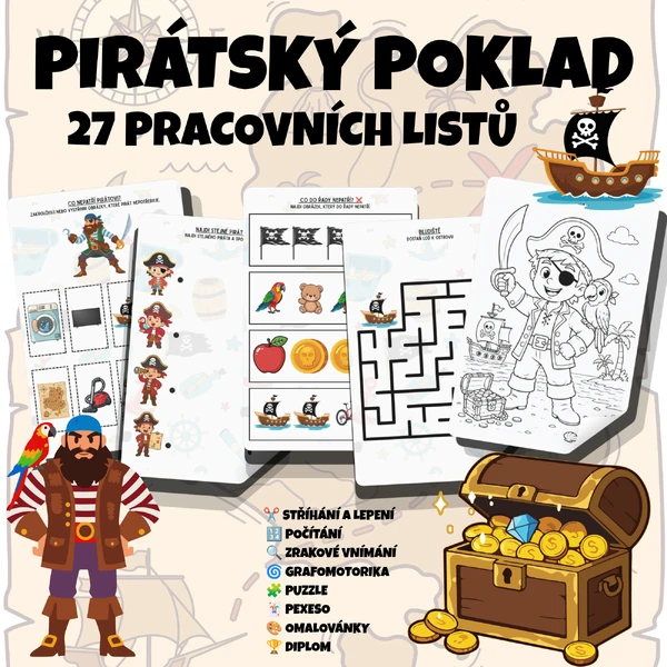 🏴‍☠️ Pirátský poklad – pracovní listy pro MŠ