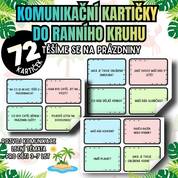 Komunikační kartičky do ranního kruhu – Těšíme se na prázdniny | 72 kartiček