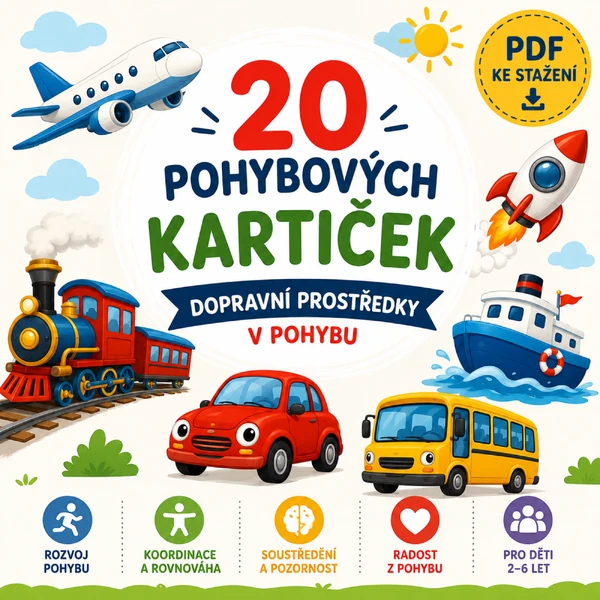 Dopravní prostředky v pohybu – 20 pohybových kartiček pro děti