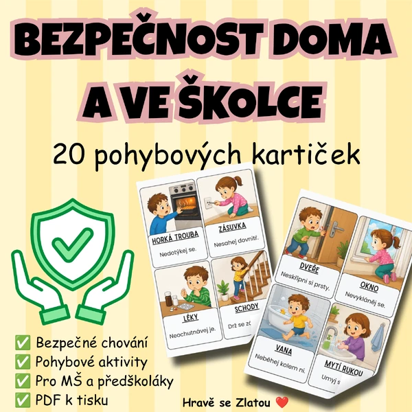 🛡️ Bezpečnost doma a ve školce – 20 pohybových kartiček