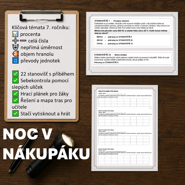 NOC V NÁKUPÁKU | Interaktivní úniková hra – opakování učiva 7. ročníku