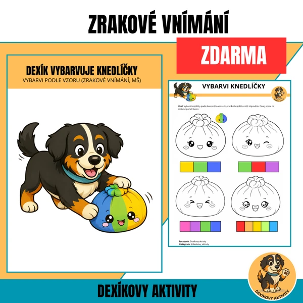 Vybarvi podle vzoru – zrakové vnímání | Dexík vybarvuje knedlíčky