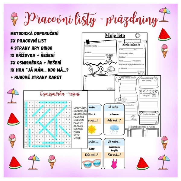 Prázdniny - pracovní listy