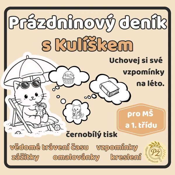 Prázdninový deník s kocourkem Kulíškem, pro děti v MŠ, 1. třídě