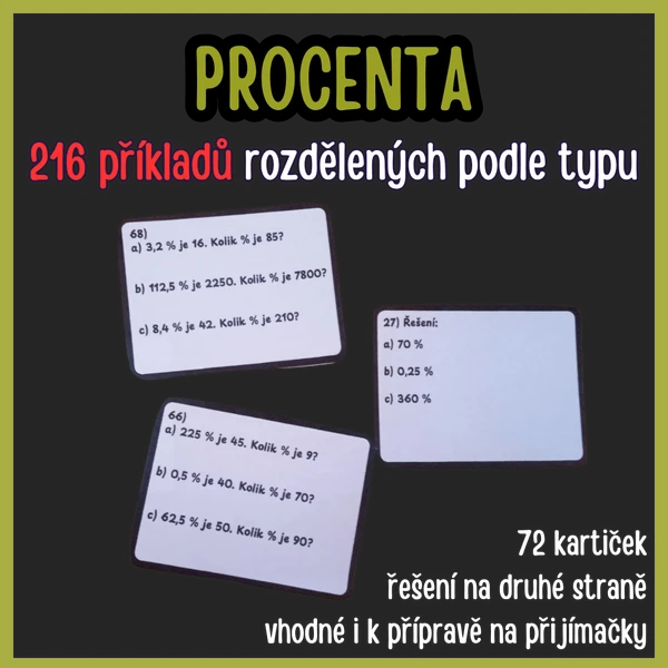 Kartičky k procentům (procvičování základních typů)