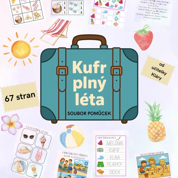 🧳☀️🍉 KUFR PLNÝ LÉTA – bez barevného pozadí🏖️🍓✈️