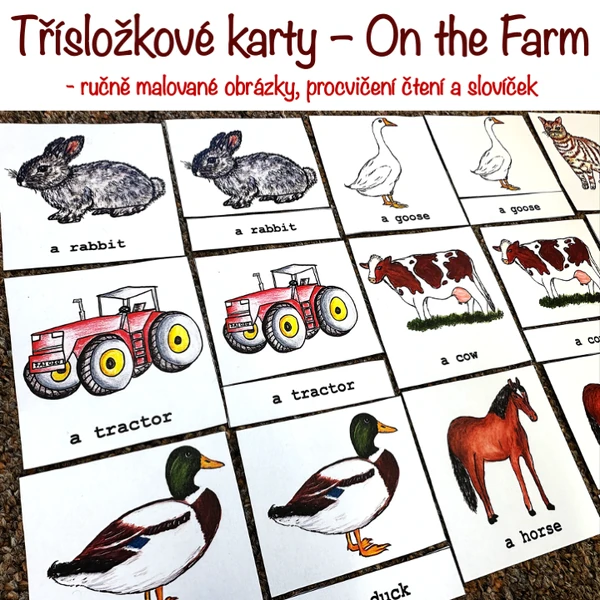 Třísložkové karty - On the Farm (ručně malované)