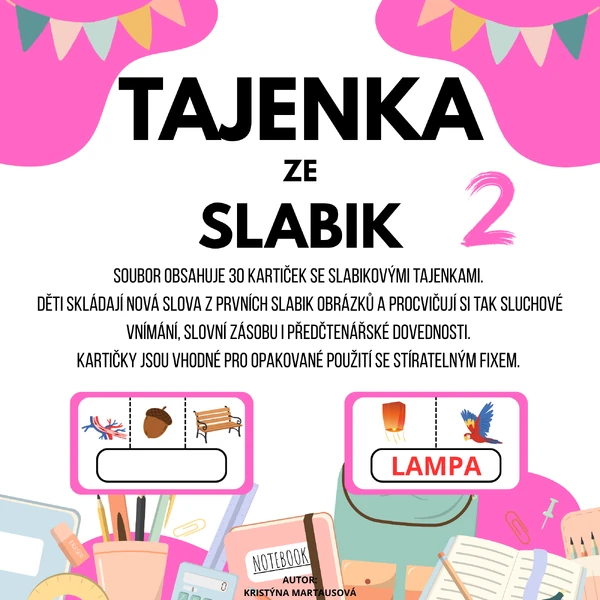 Tajenka ze slabik 2 – 30 kartiček k procvičování čtení genetickou metodou