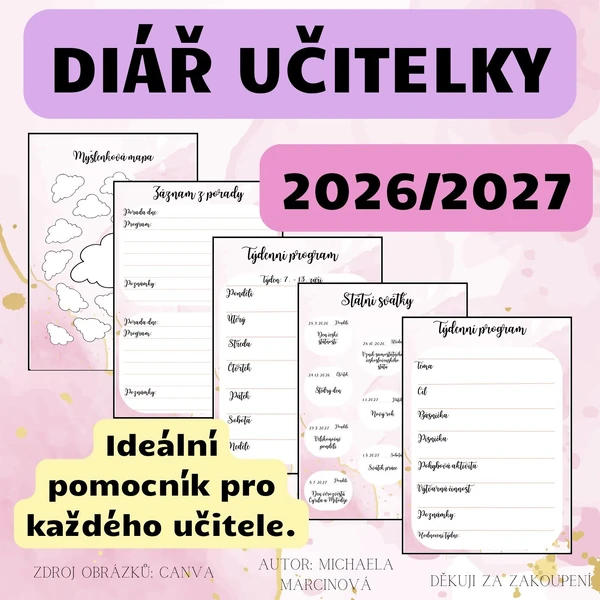 Učitelský diář 2026/2027 - Zápisník pro učitelky MŠ - růžový