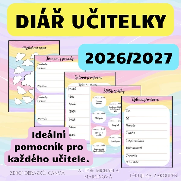 Učitelský diář 2026/2027 - Zápisník pro učitelky MŠ - barevný