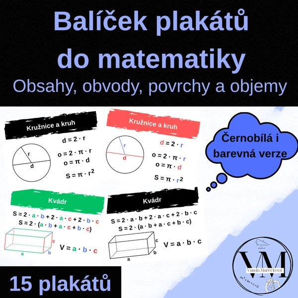 Zvýhodněný balíček plakátů do matematiky - obvody, obsahy, povrchy a objemy