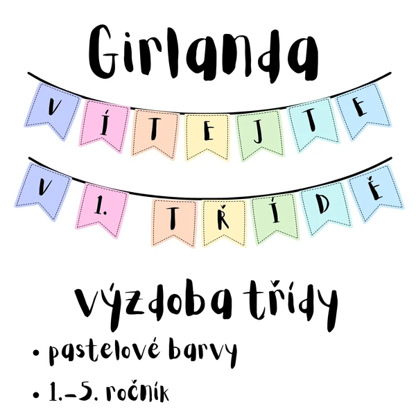 Girlanda - pastelové barvy (výzdoba třídy) 