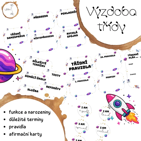 Výzdoba třídy - vesmírná třída (kompletní sada výzdoby a organizace)